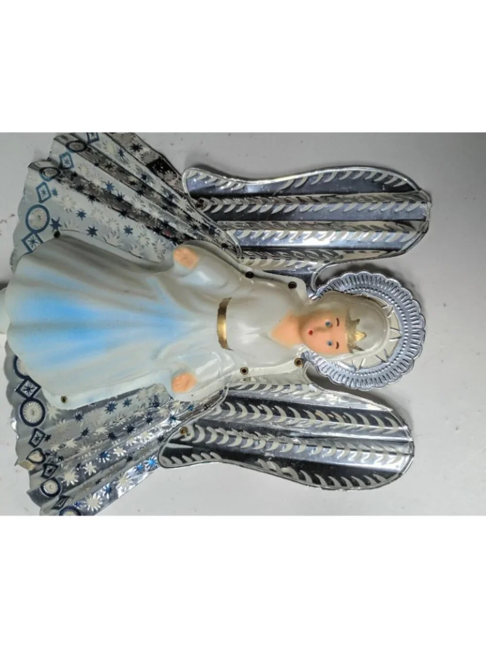 Vtg 50's Accordion Foil Angel Tree Topper Christmas Holiday Celluloid MCM